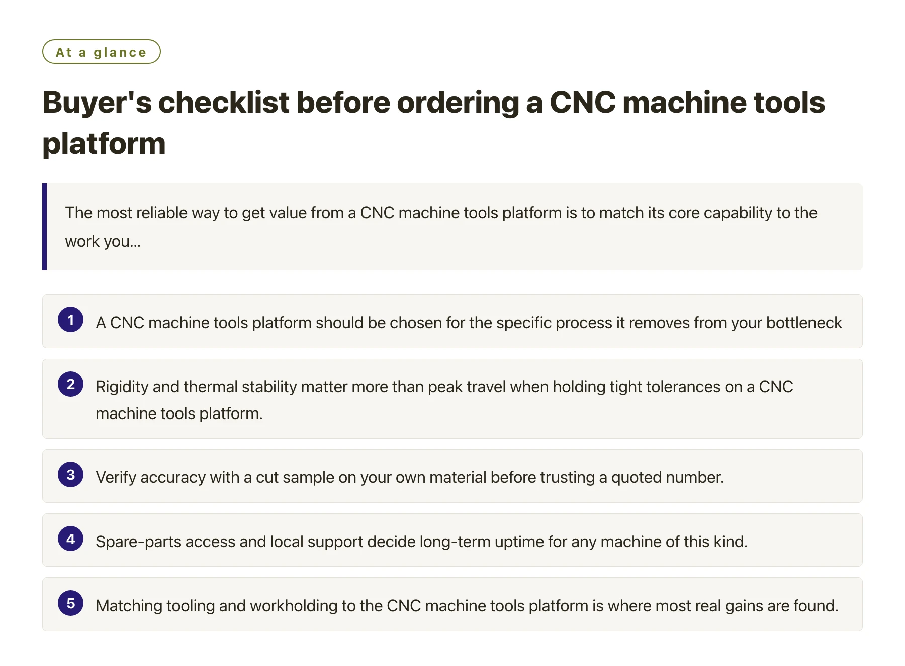 Buyer's checklist before ordering a CNC machine tools platform——全文要点速览